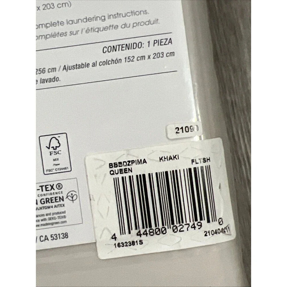 Wamsutta Dream Zone 725 TC Supima Cotton Queen Khaki FLAT Sheet Oversized New